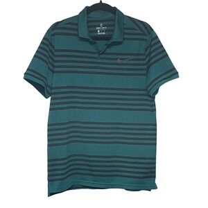 Nike Dri Fit Golf Green Black Stripe Polo Shirt Mens's Medium